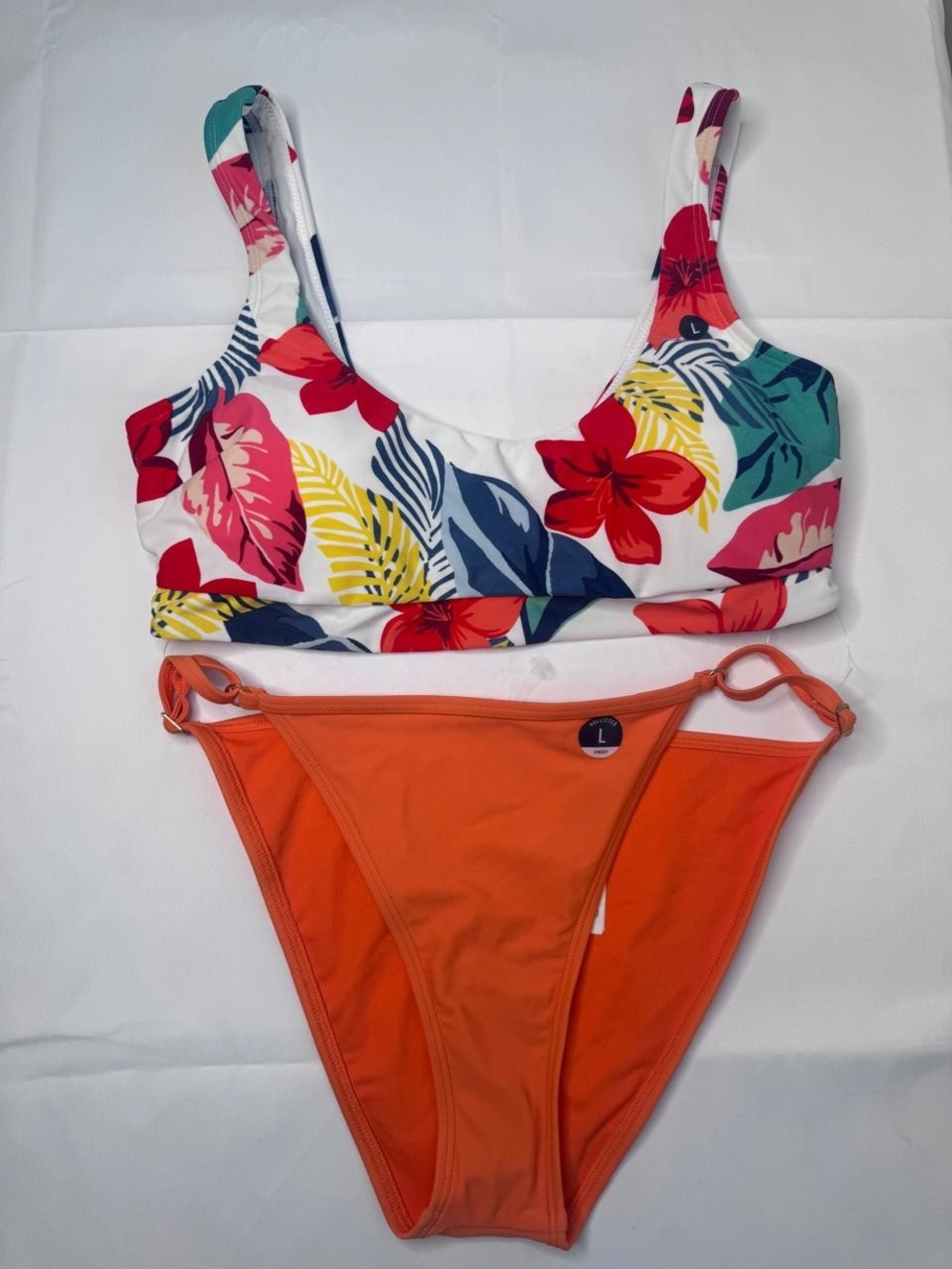 NWOT Hollister Floral and Orange Bikini Set, Multicolor & Orange Large